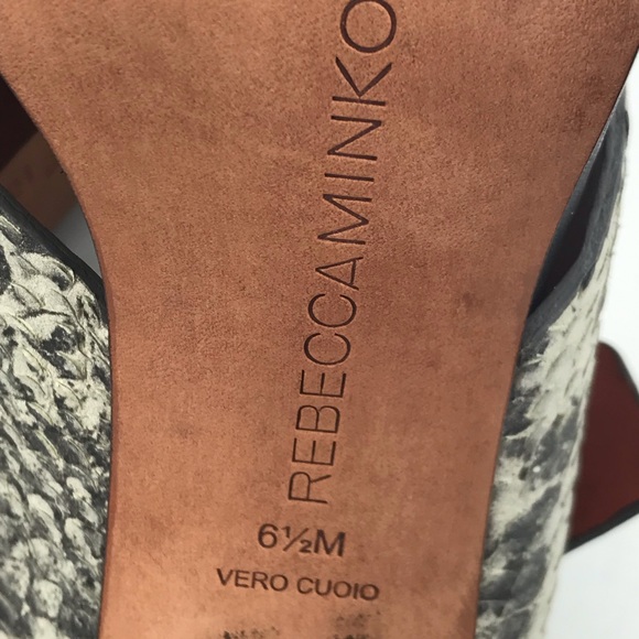 REBECCA MINKOFF Black Gray Snake Print Criss-Cross Sling Back Heel Sandals - Picture 12 of 14